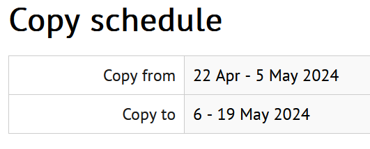 Copy schedule from the previous date range to the current one